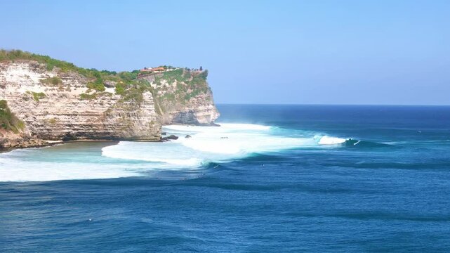 Aerial view of Uluwatu Bali landscape coast. Indonesia tourism travel destination. Bukit Peninsula, Badung Regency, Indonesia. 