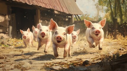 Playful piglets a joyful run in the countryside captured in stunning detail © nikomsolftwaer