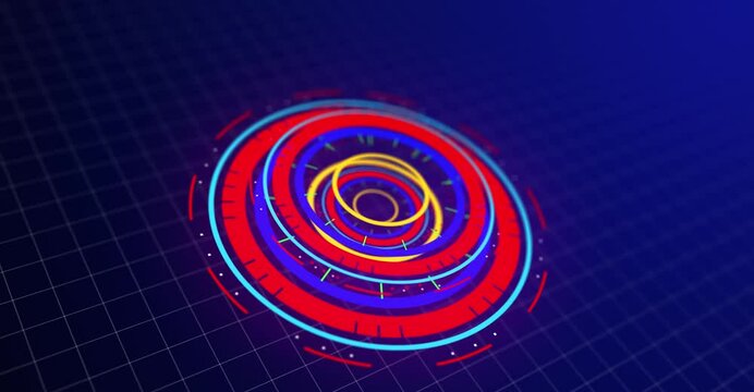  red color Hologram HUD circle interfaces.  Excellent for any kind of hi-tic, science, technology or futuristic concept. Gaming circuit. Digital data network protection technology network concept. 