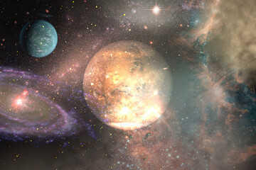 starry gasy universe galaxy space with a spiral and planets mars and neptune