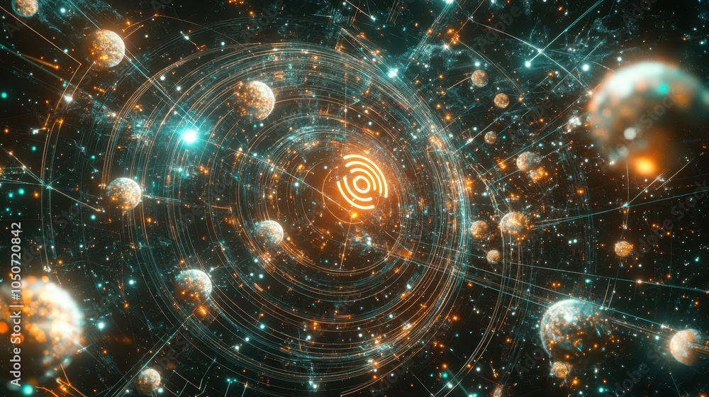 Poster an abstract digital background featuring 5g icons with glowing signal bars and interconnected nodes,