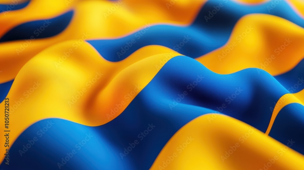 Poster flowing blue and yellow waves create a dynamic and vibrant abstract pattern, ai