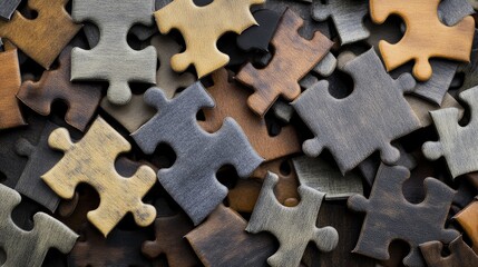 Fototapeta premium A collection of differently sized and shaped puzzle pieces interlocking seamlessly, Symbolizing the unity and strength found in diverse perspectives, photography style