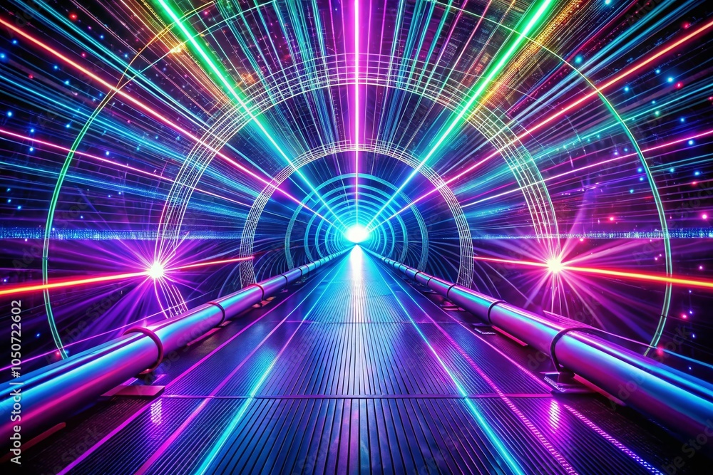 Poster ultraviolet abstract light tunnel with laser lines creating a futuristic atmosphere for stunning vis
