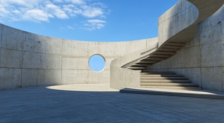 Obraz premium Circular Building with Spiral Stairs and Glass Window