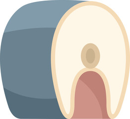 This vector illustration shows a salmon steak, sliced to show the pink meat, grey skin, and bones