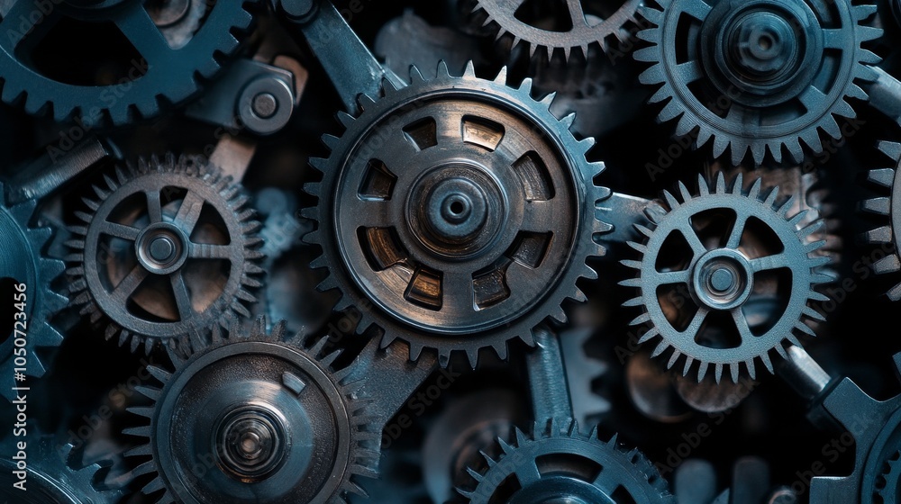 Poster A collection of gears in different sizes and shapes working together smoothly, Depicting the collaborative effort and efficiency of diverse teams, photography style