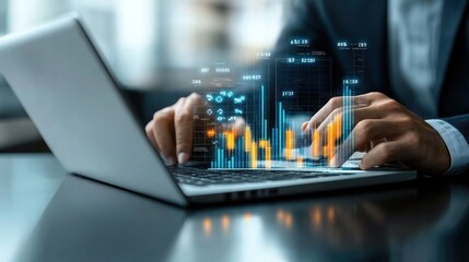 Businessman use laptop and tablet analyzing company growth, business analyzing company financial balance, Summary data and long term investment growth target.