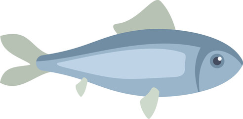 This simple vector illustration depicts a small blue fish swimming underwater, perfect for representing concepts related to marine life, nature, and seafood