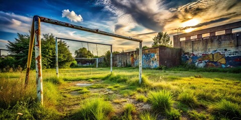 Fototapeta premium Urban Exploration Soccer Goal Energy in Abandoned Spaces