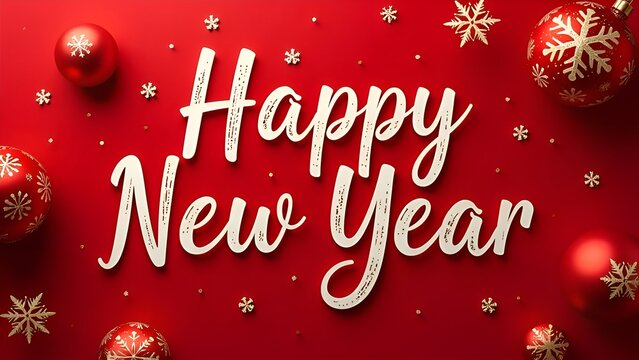 Text card Happy New Year on red festive backgraund