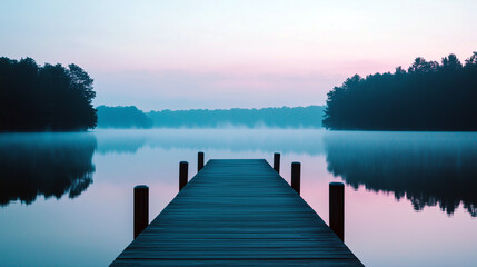 Naklejka premium Serene Lake at Dawn with Pastel Reflections and Soft Light