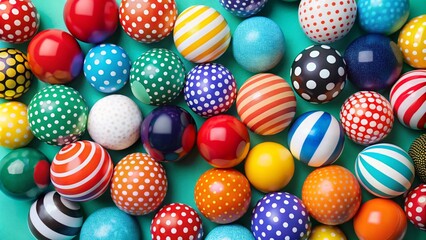 Obraz premium Colorful patterned balls on teal background.