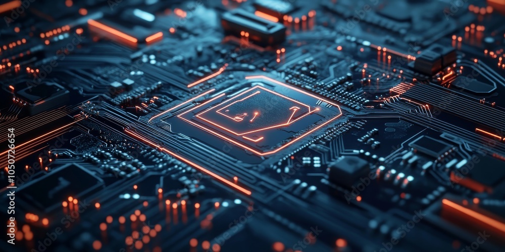 Aufkleber a futuristic image of a circuit board with shield symbols, representing the idea of protecting data 