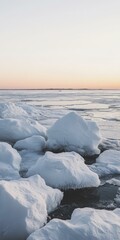 Obraz premium Frozen Lake Landscape: Ice Floes and Serene Beauty
