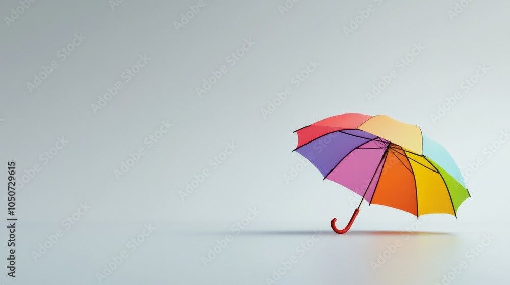 Poster a colorful umbrella on a plain gray background representing protection and inclusion, emphasizing th