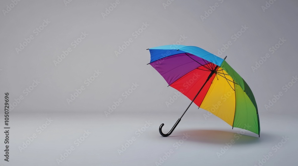 Poster a colorful umbrella on a plain gray background representing protection and inclusion, emphasizing th