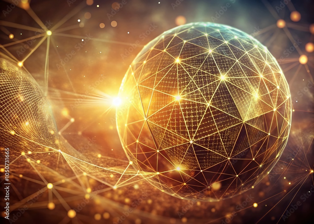 Poster Vintage Style Flowing Orbital Polygonal Sphere HUD with Plexus Lines and Dots for Futuristic UI Design