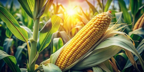 Vintage Style Close-Up of Fresh Corn in a Cornfield with Peeled Leaves for Agricultural and Nature Photography