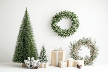 Festive Christmas Decorations with Gifts and Wreaths