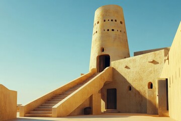Historic Stone Watchtower Under Clear Blue Sky