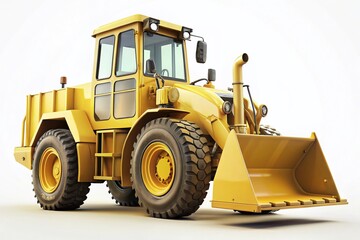 Fototapeta premium Vintage Style Yellow Heavy Machinery with Front Loader in 3D on White Background for Construction and Industrial Themes