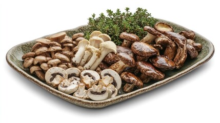 Fototapeta premium Rustic Platter of Assorted Mushrooms in Natural Light