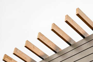 Wooden roof structure in the process of building