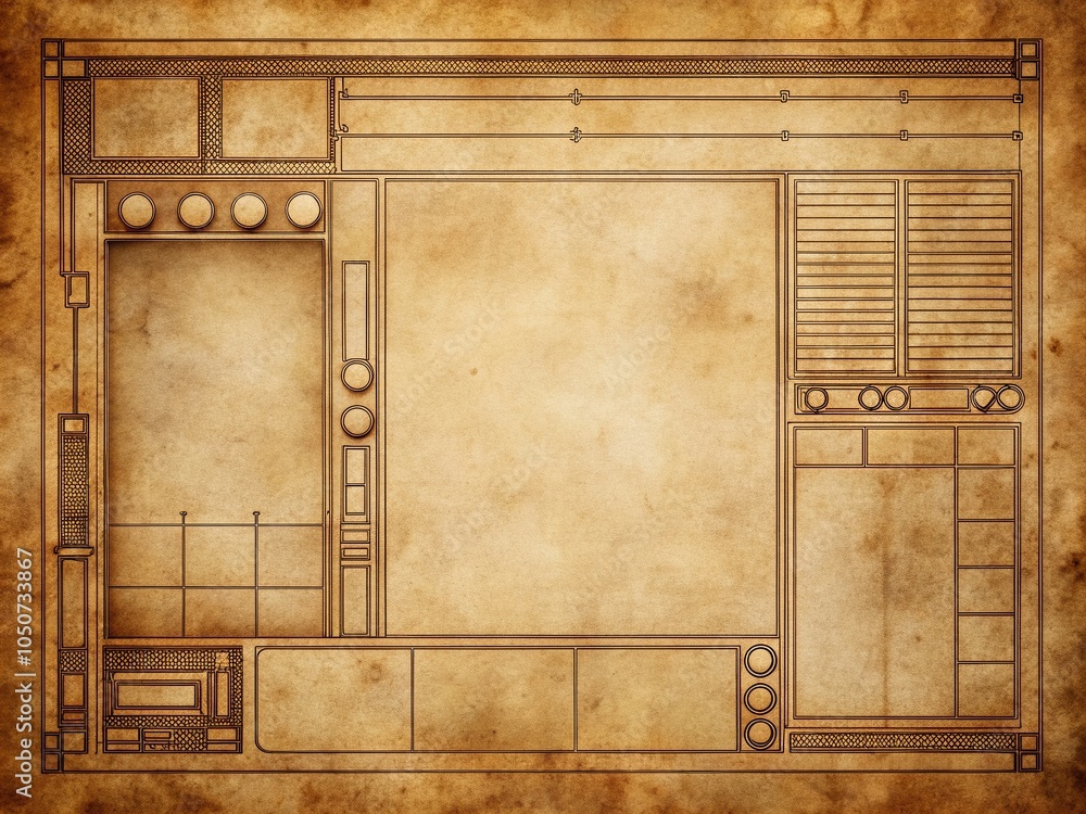 Poster vintage wireframe template for landing page design - retro aesthetic and user interface layout