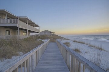 Beach Boardwalk Leading to the Ocean at Sunset