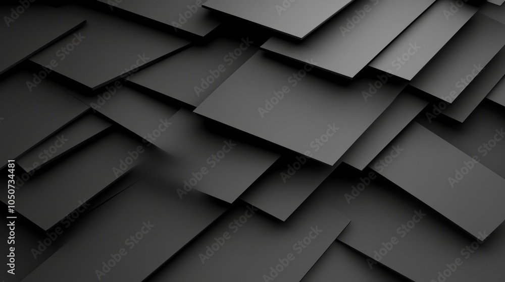Poster overlapping black geometric shapes create a striking abstract pattern, ai