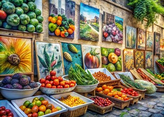 Obraz premium Watercolor Fruits and Vegetables Collection - Vibrant Urban Art for Fresh Inspiration