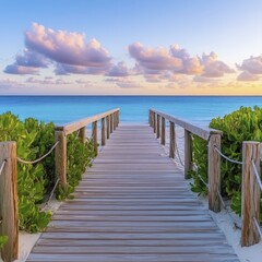 Stunning Beach Boardwalk Leading to the Ocean at Sunset
