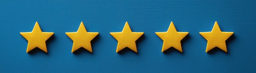 Line of five golden stars set against a blue background, symbolizing high ratings and excellence.