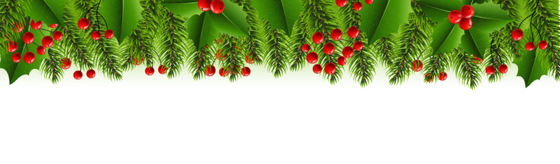 Christmas Tree Border With Holly Berry With White Background