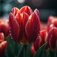 Fototapeta premium red tulip with water drops