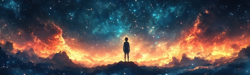 Fototapeta premium Anime girl, sky, stars, night