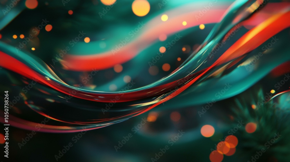 Poster vibrant abstract art with dynamic red and green waves on a textured background.