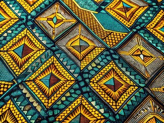 Yellow and Turquoise African Geometric Pattern in Documentary Photography Style for Home Decor and Textile Design
