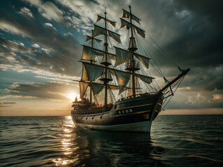 Majestic Sailing Ship at Sunset