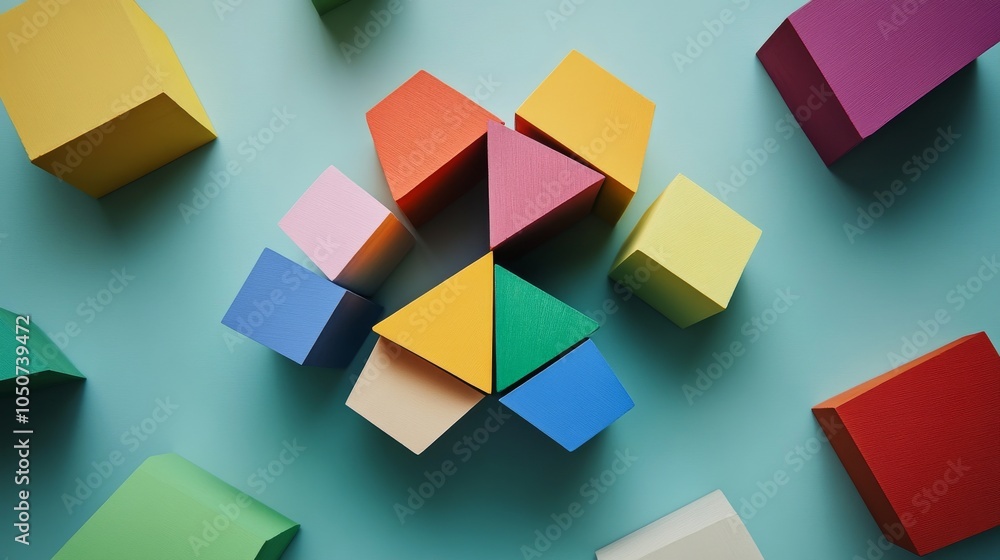 Aufkleber a conceptual image of diverse abstract shapes merging into a cohesive whole on a simple background, 