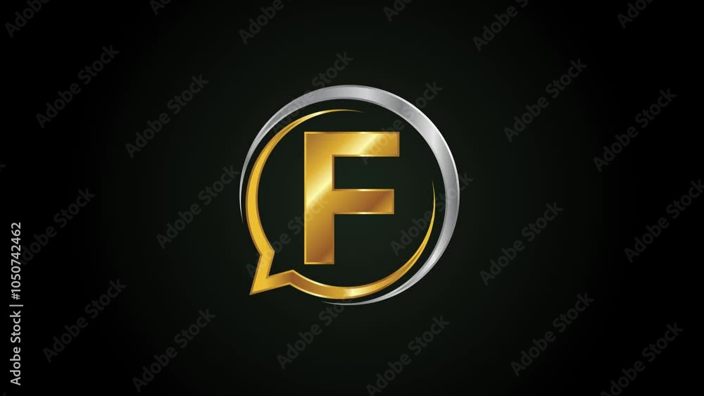 Poster initial alphabet f with a bubble chat icon. talking chatting logo animation