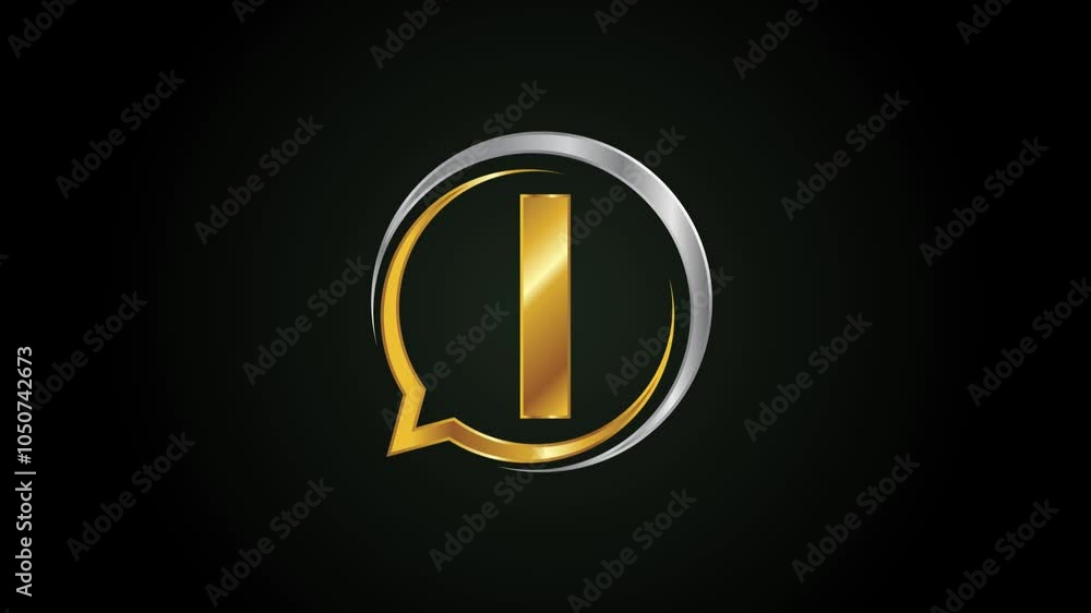 Poster initial alphabet i with a bubble chat icon. talking chatting logo animation