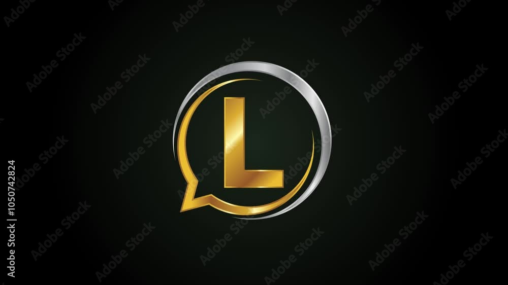 Poster initial alphabet l with a bubble chat icon. talking chatting logo animation