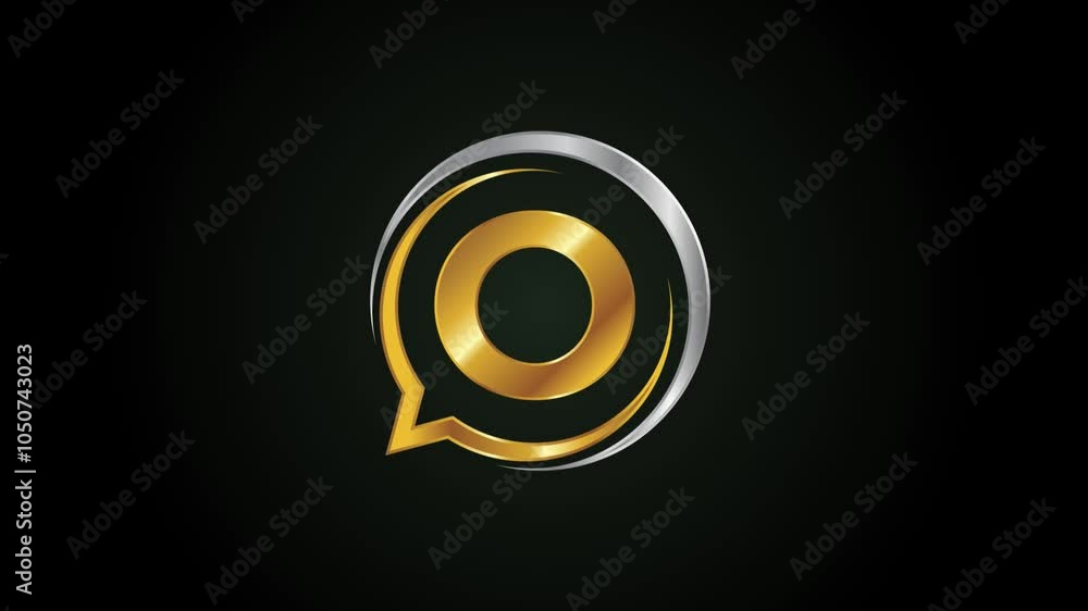 Poster initial alphabet o with a bubble chat icon. talking chatting logo animation
