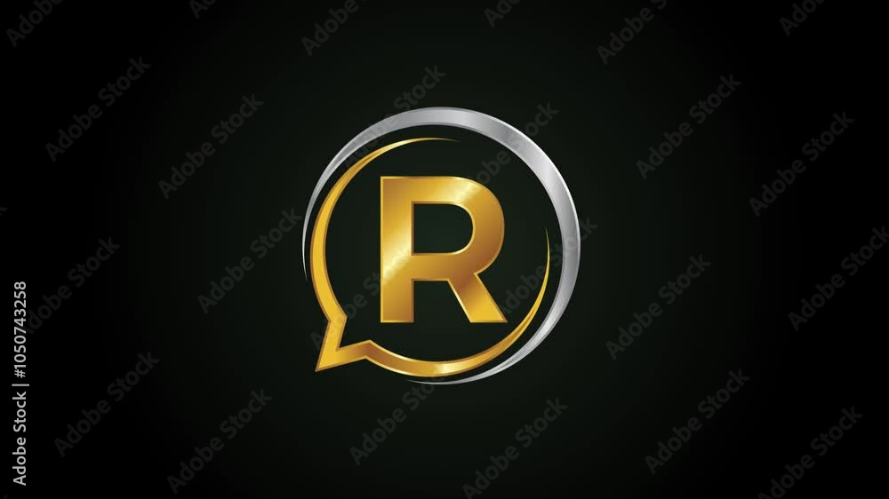 Poster initial alphabet r with a bubble chat icon. talking chatting logo animation