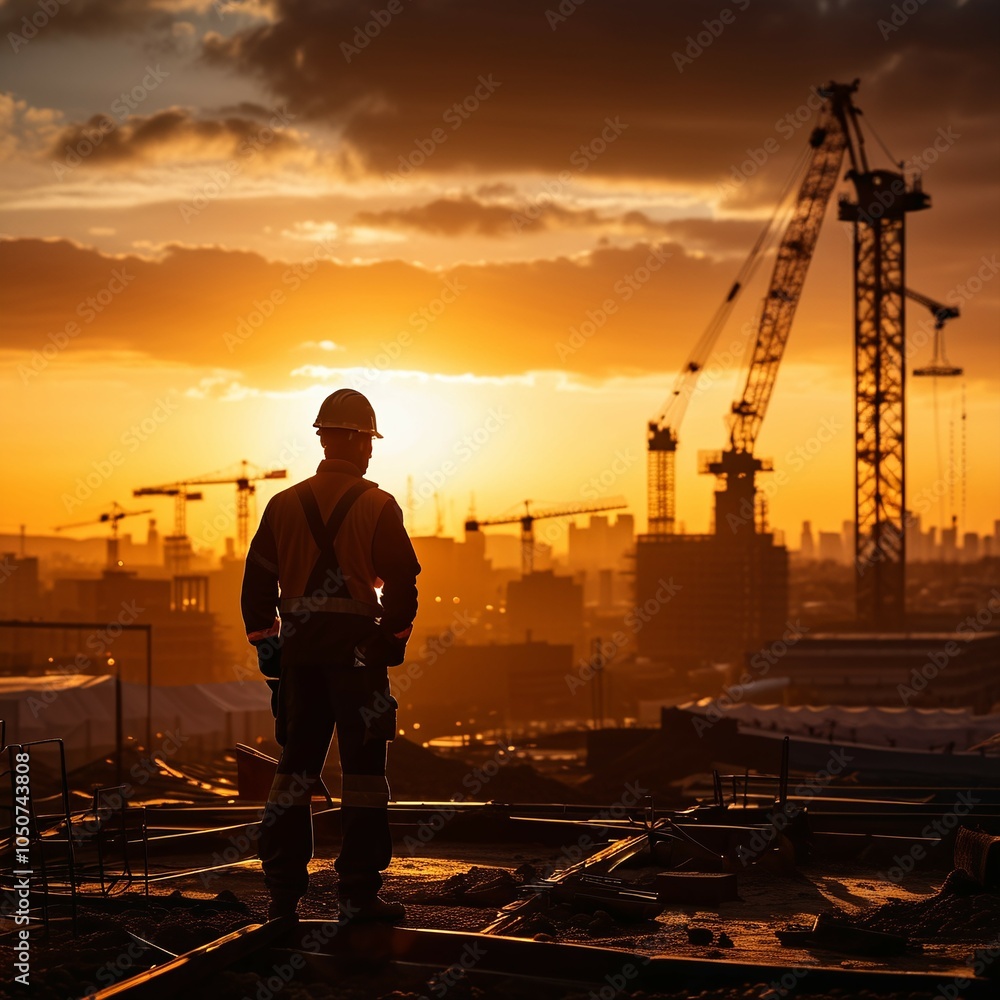 Wall mural silhouette of a construction worker