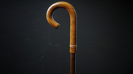 A cane umbrella with a wooden handle, set against a plain background