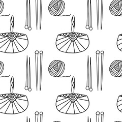 Knit spoke basket needlework doodle pattern vector