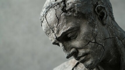 Obraz premium A cracked and weathered statue of a social reformer, symbolizing the challenge of preserving historical justice, minimalist style